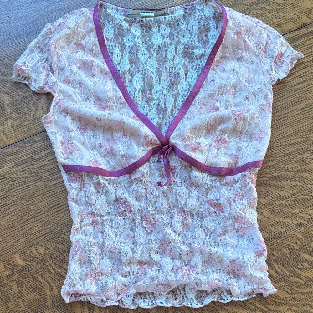 Kimchi Blue Pink Lace Tie-Front Tee